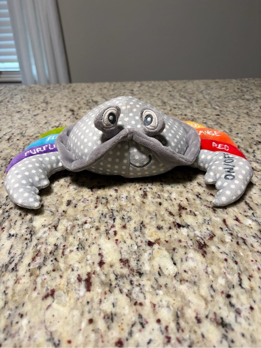 Gray Polka Dot Plush Crab Toy with Rainbow Claws To Learn Colors